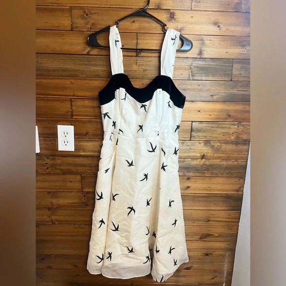 BHLDN Anthro Dress Hitherto Floating Flock Bird Silk Organza Velvet dress - Picture 4 of 11